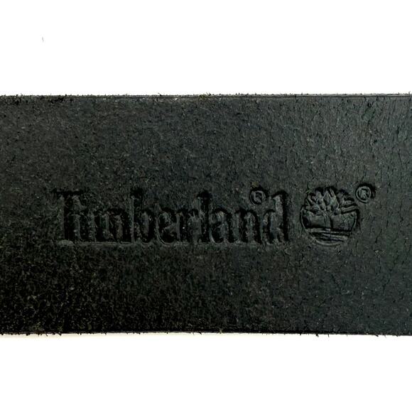 Timberland Men’s Black Leather Belt Size 36 Logo Patch Distressed Buckle - Picture 5 of 8
